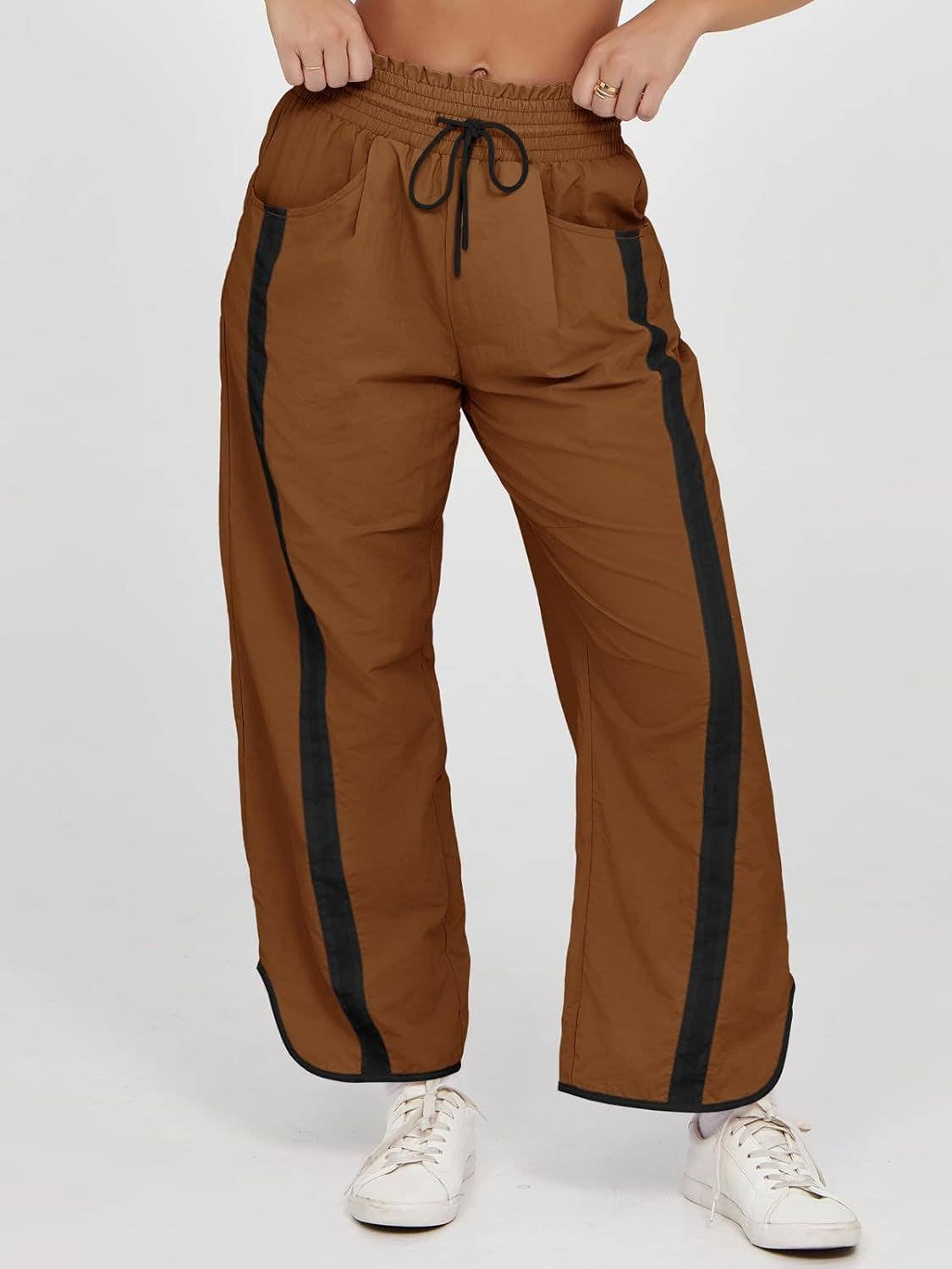 Brown Athletic Color-Block Striped Waterproof Joggers