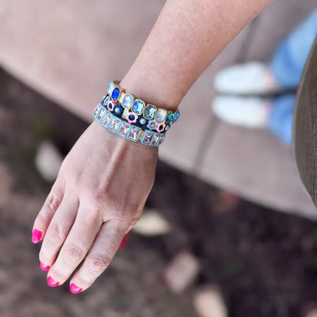 Taylor Elliott Designs - Blue Enamel Stretch Bracelet - Rectangle Gems - Estelle -l