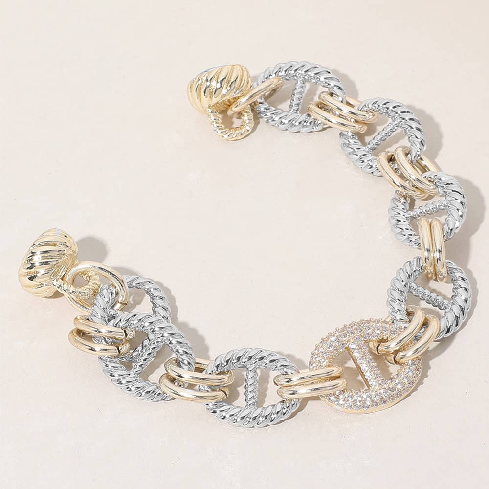 14K Gold Plated CZ Stone Paved Link Magnetic Bracelet