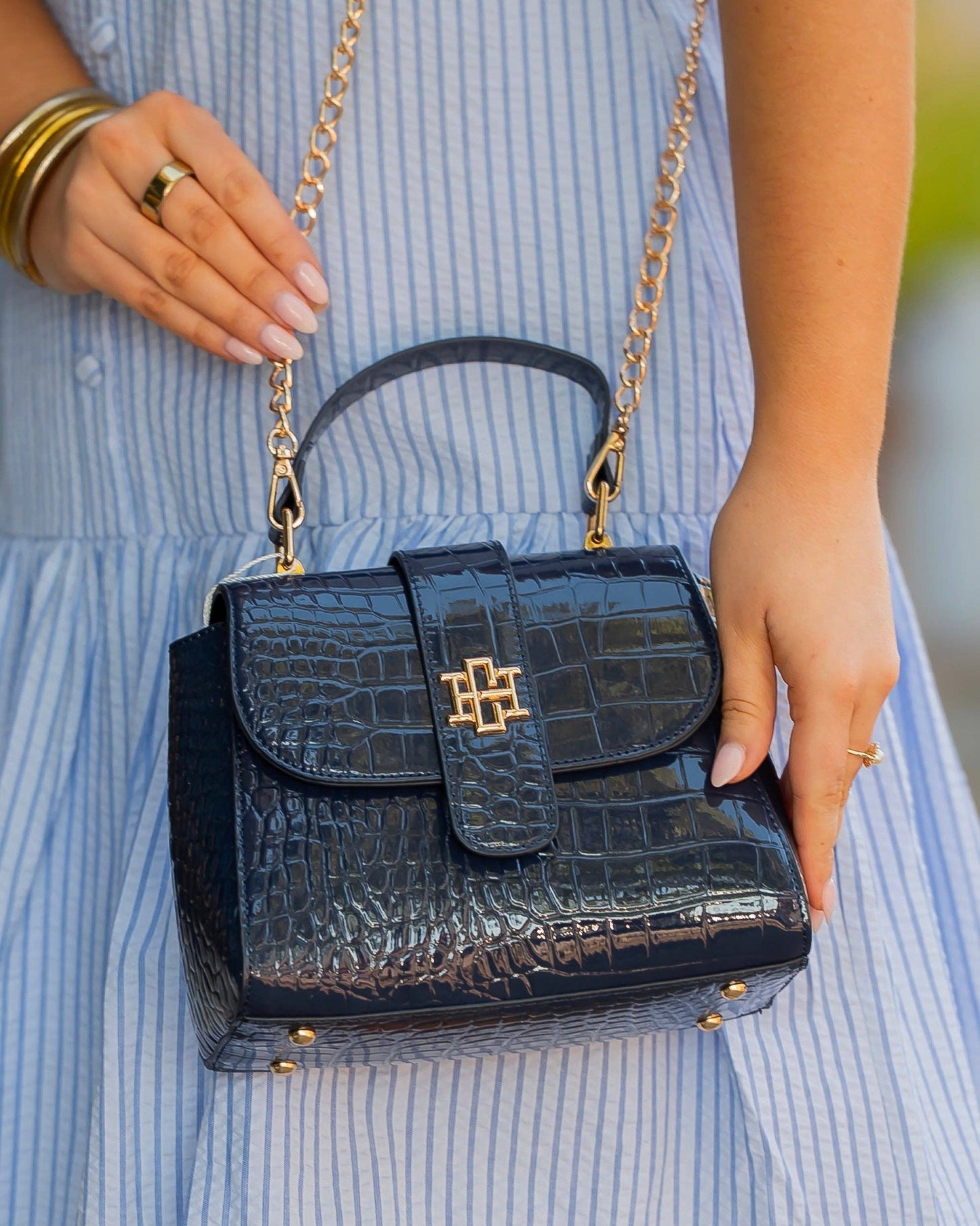Caroline Hill - Tucker Handbag Navy Patent EC