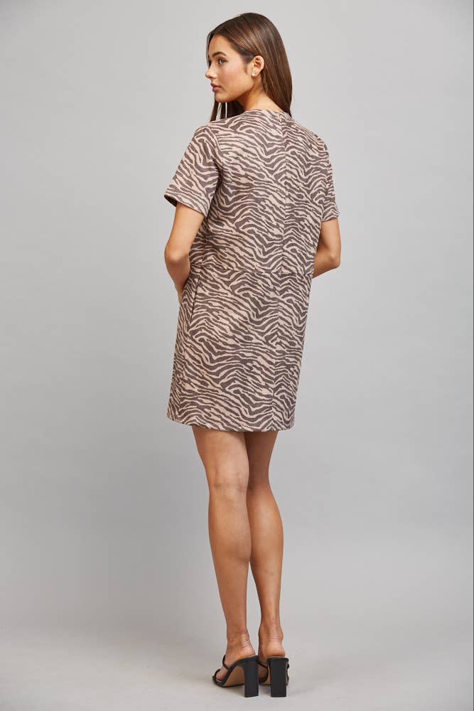 Brown Zebra Faux Suede Dress