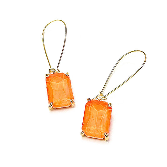 Neon Rectangle Glass Bead with Kidney Wire Dangle Earrings