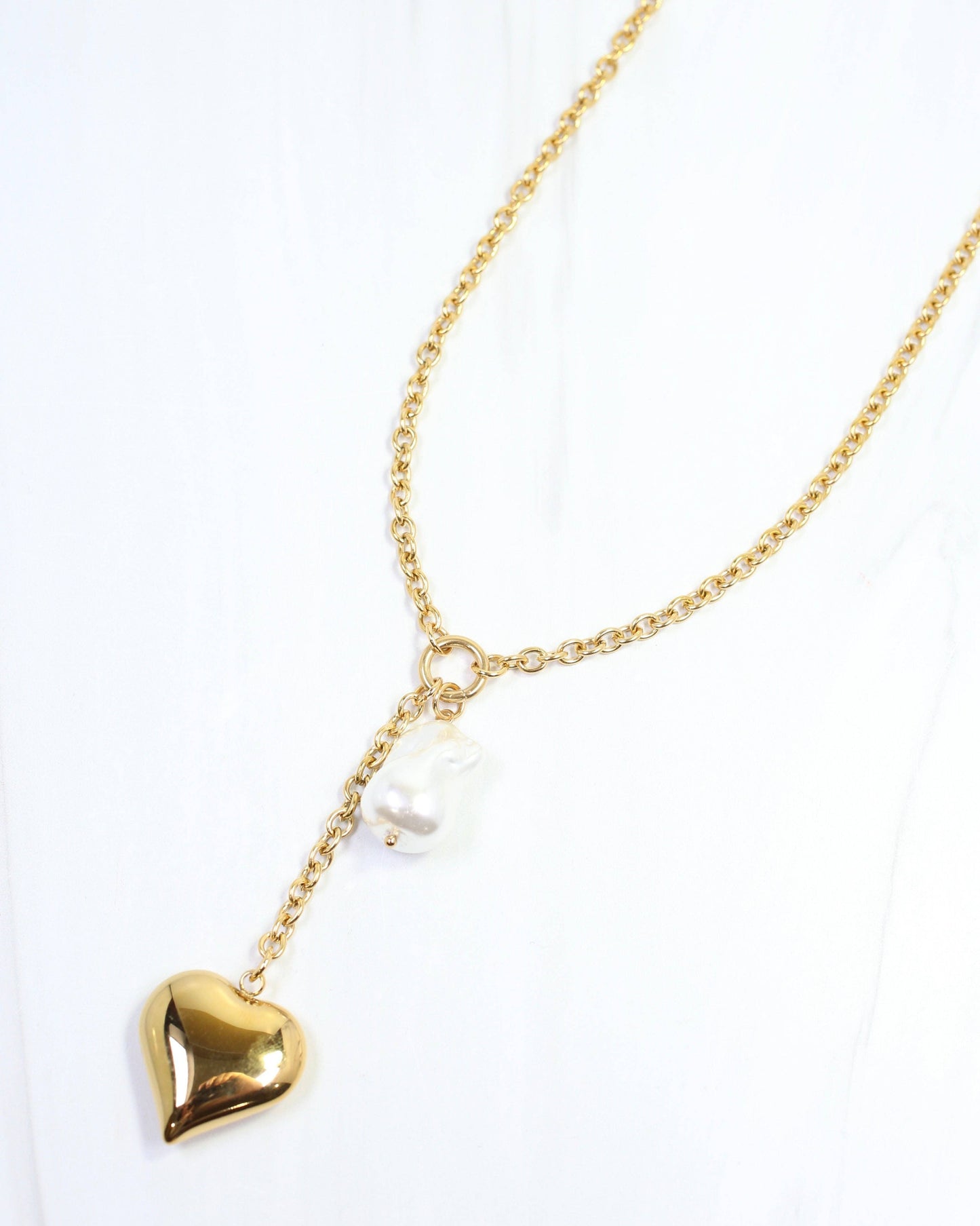 Caroline Hill - Darla Heart and Pearl Y Necklace WP Gold