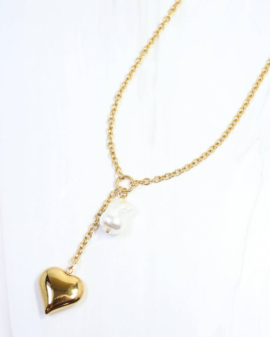 Caroline Hill - Darla Heart and Pearl Y Necklace WP Gold