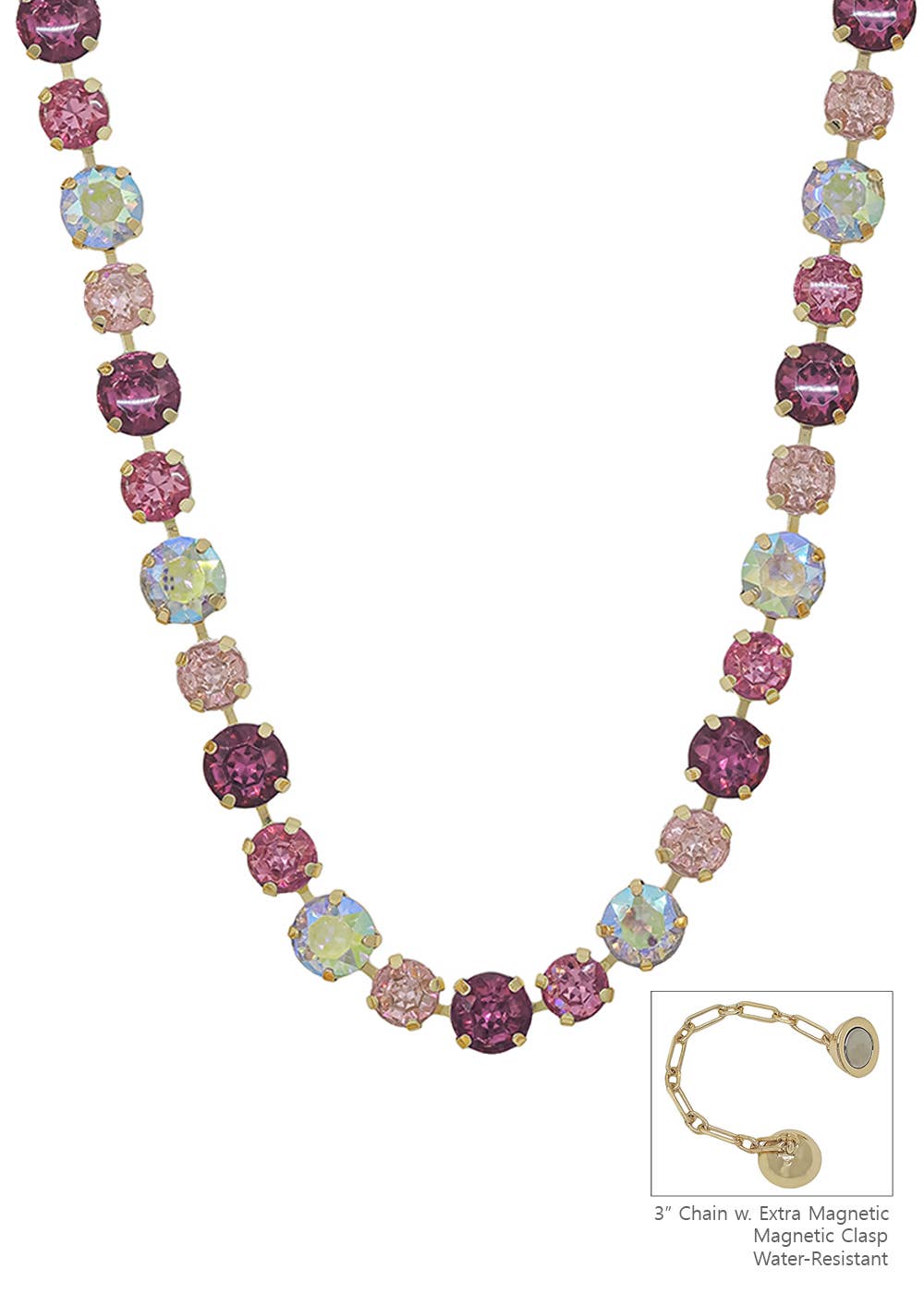 Pink Crystal - Water Resistant 10&12MM Stone Magnetic Closure 17" Necklace
