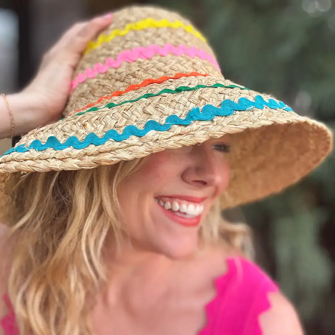 Taylor Elliott Designs -Raffia Bucket Hat - Colorful Ribbon Trim - Carrie