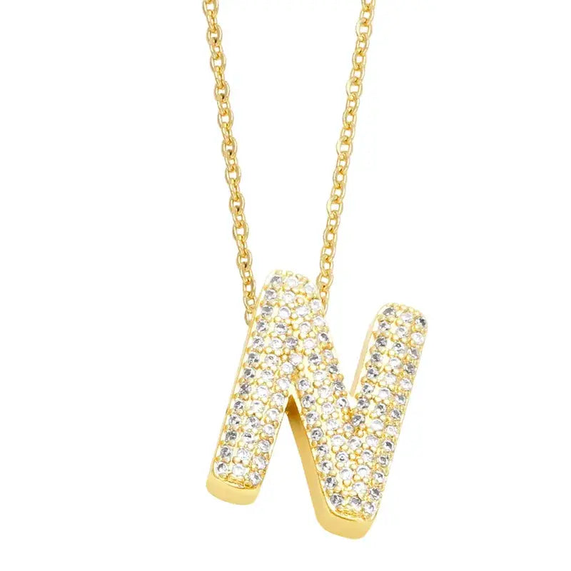 18K Gold Plated Rhinestone- Initial Necklaces
