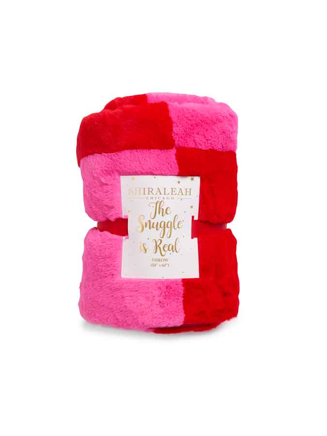 Pink Red Checketed FAUX FUR THROW