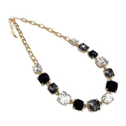 Cushion Cut Square Glass Crystal Linked Chain Necklace