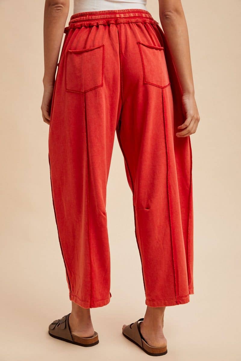 Red Mineral Wash Barrel Fit Utility Knit Pants