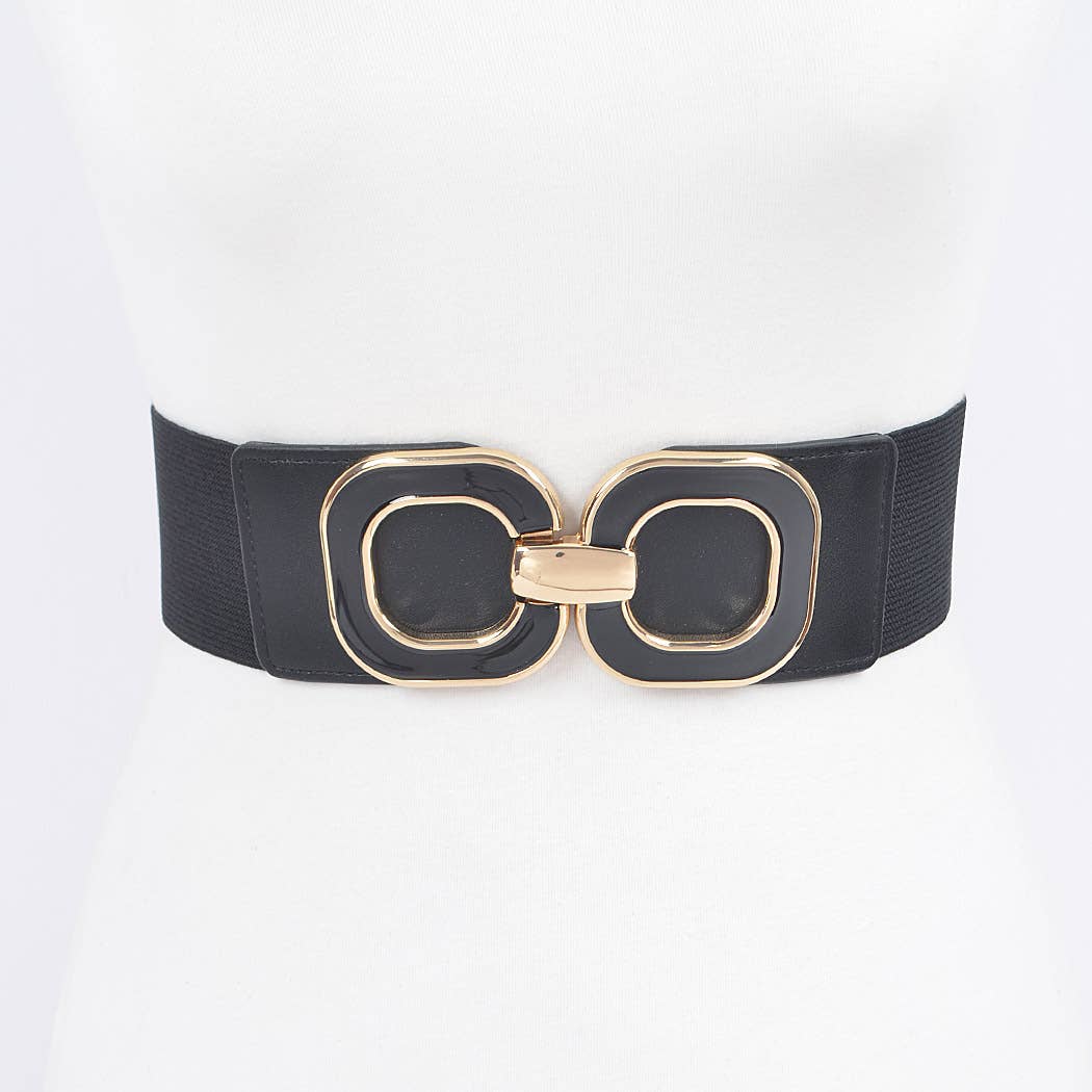 Black Metal Buckle Elastic Belt