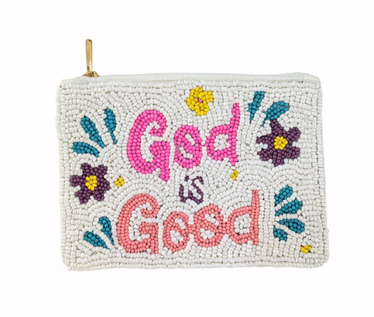 Beaded GOD IS GOOD Themed Coin Purse