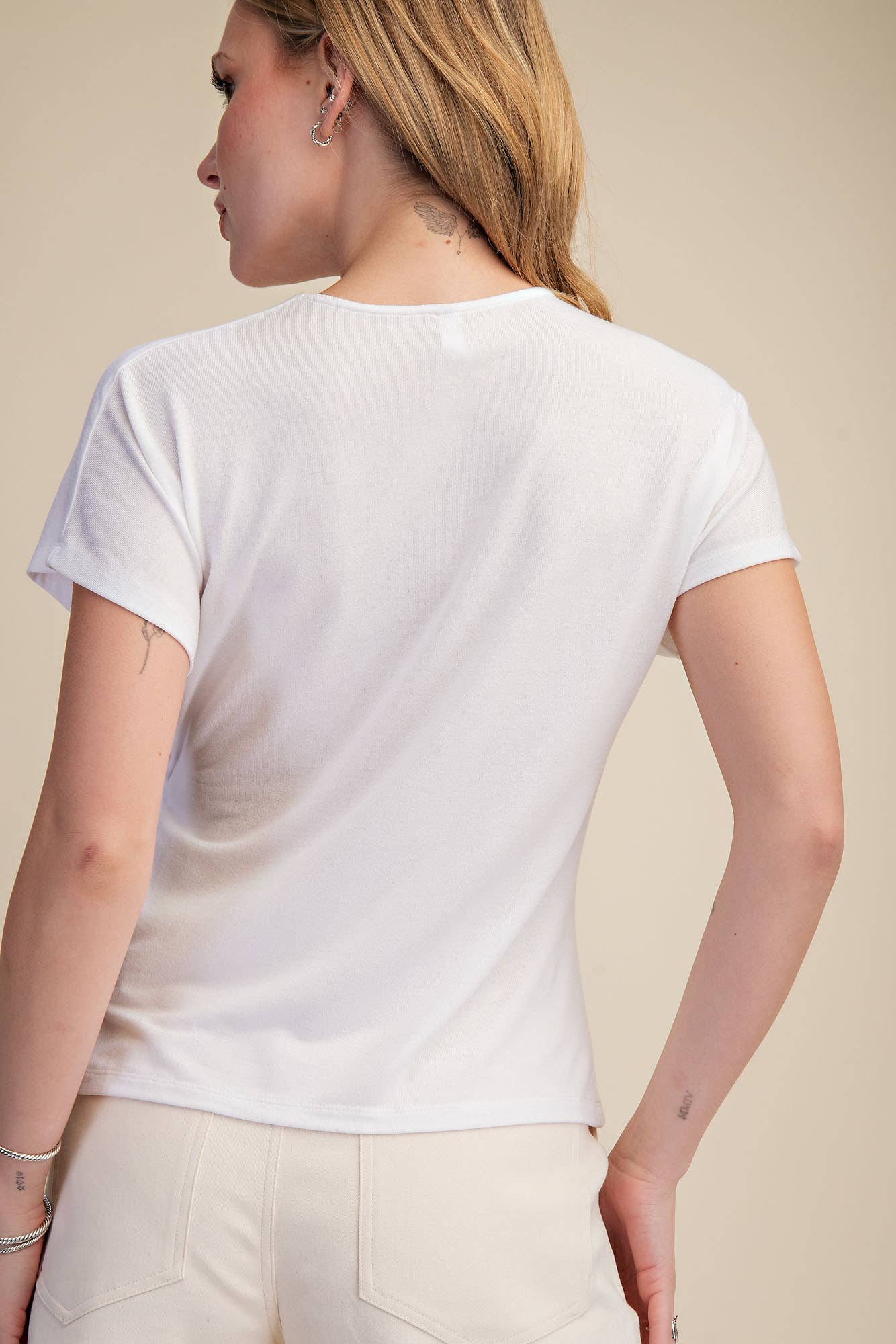 White- Knotted Tie Light Knit Top