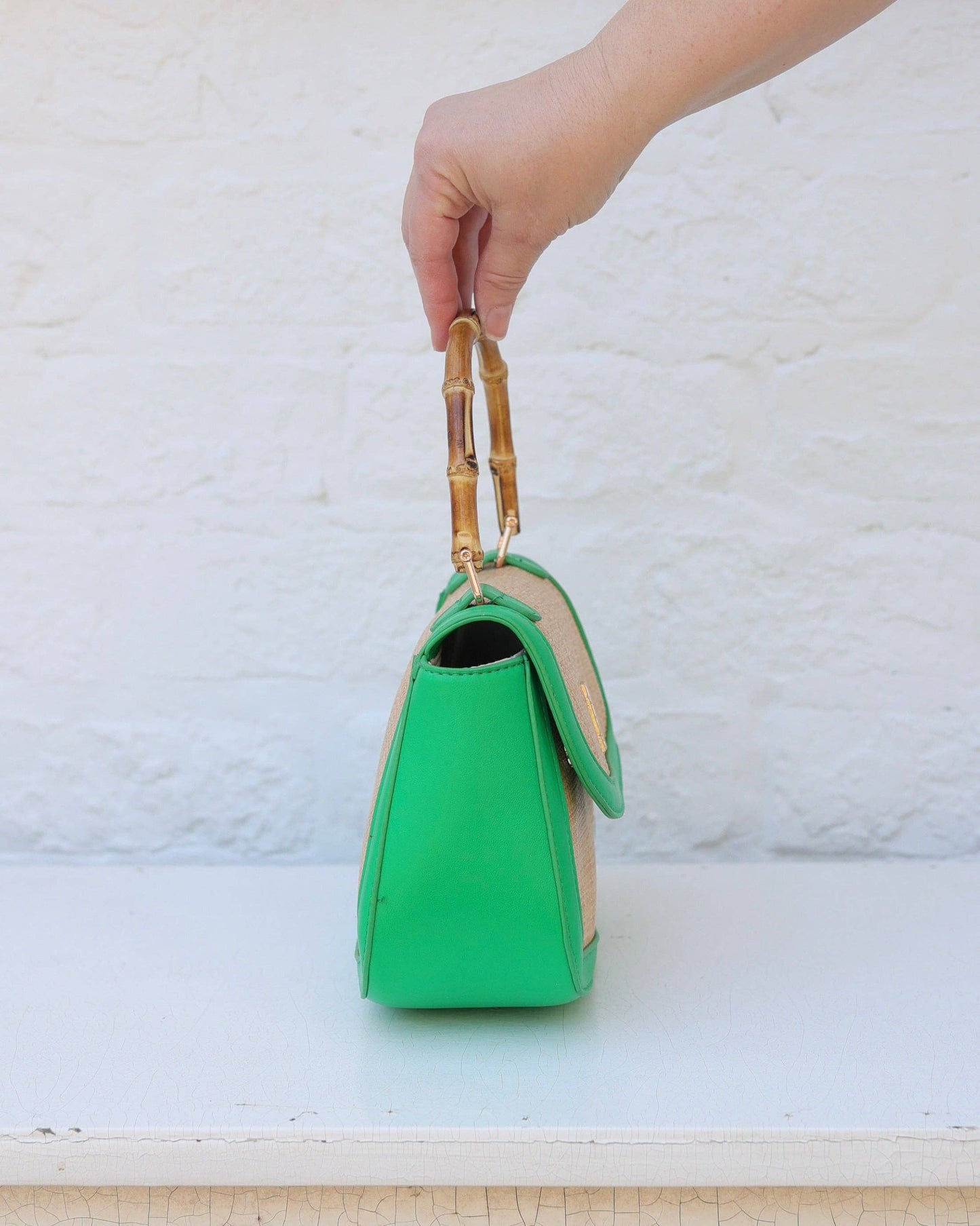 Caroline Hill - Jessica Handbag Natural Kelly Green