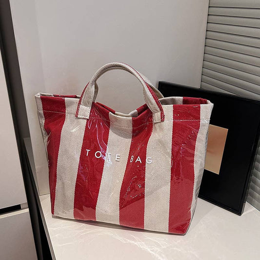Red Striped Large- Tote Bag