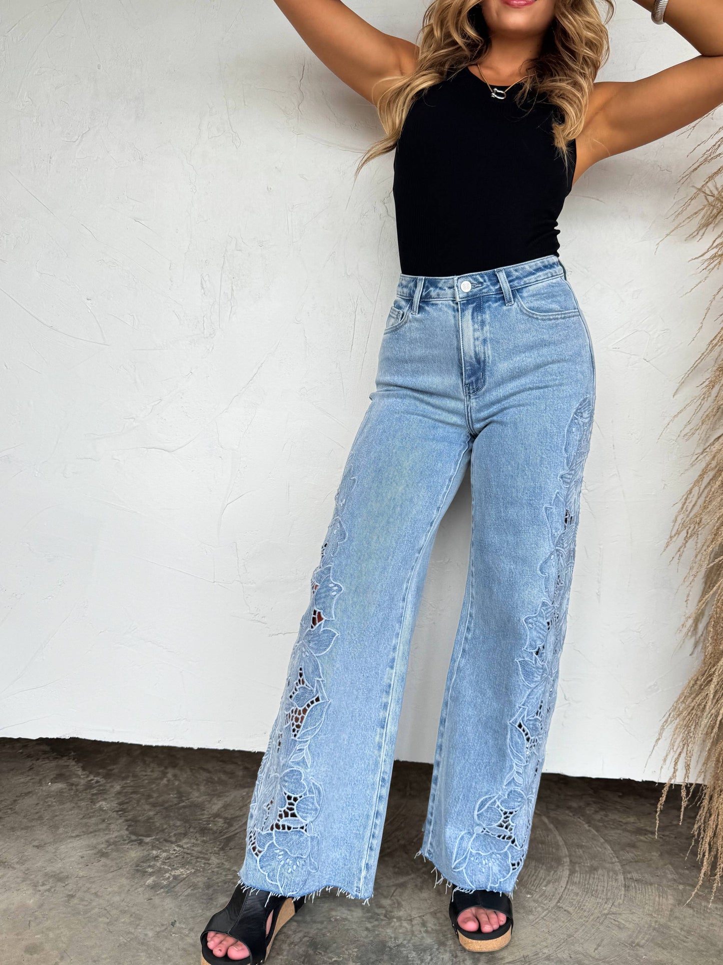 Lace Cutout WIDE LEG JEAN