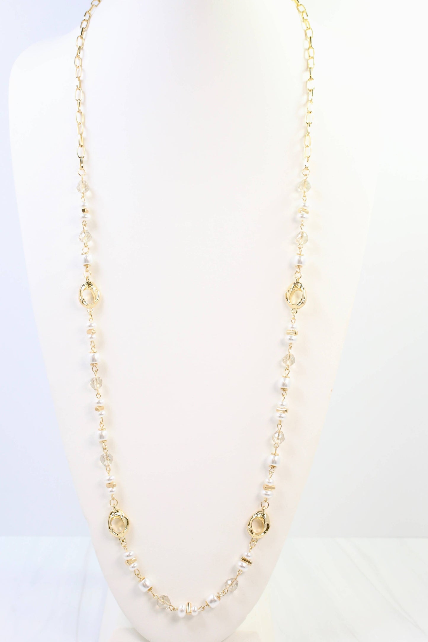 Caroline Hill - Fairbanks Long Glass Beaded Necklace Pearl