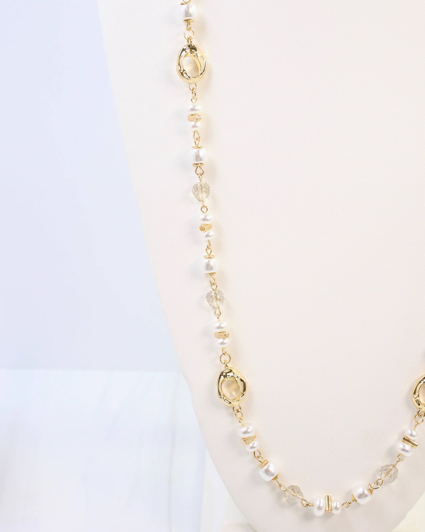 Caroline Hill - Fairbanks Long Glass Beaded Necklace Pearl