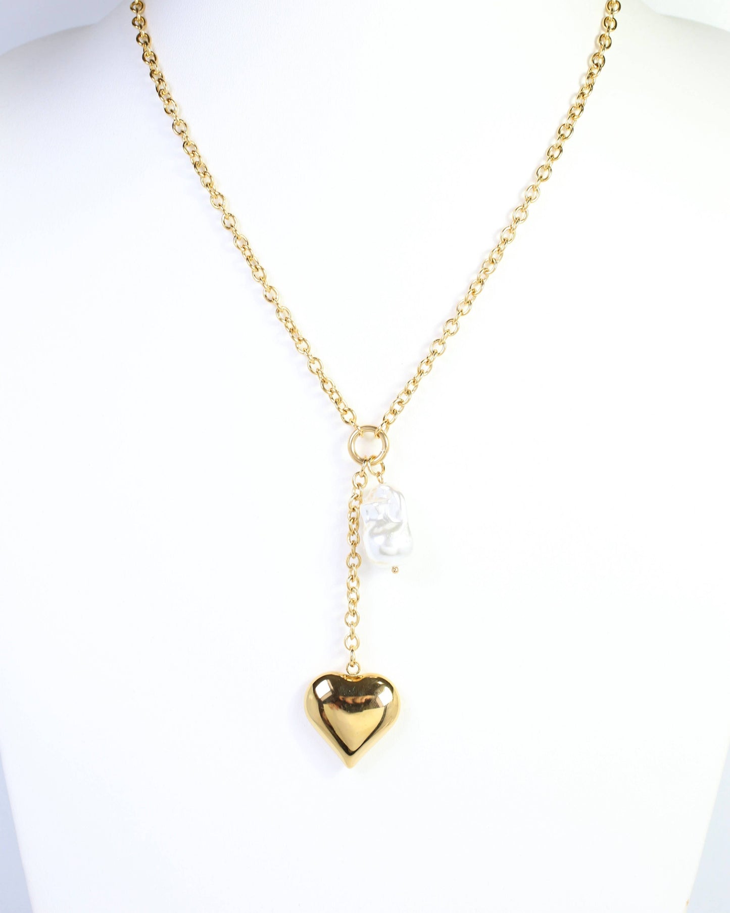 Caroline Hill - Darla Heart and Pearl Y Necklace WP Gold