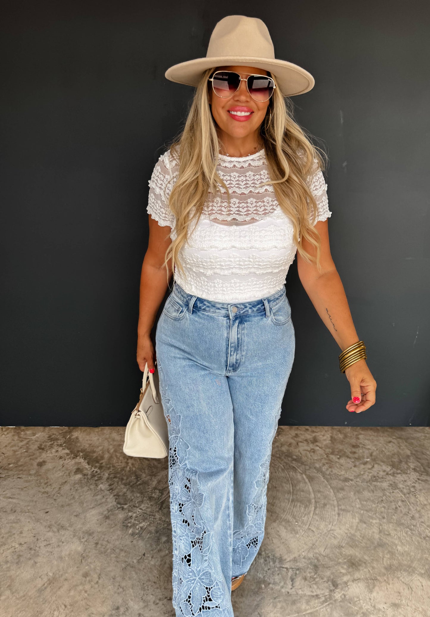 Lace Cutout WIDE LEG JEAN