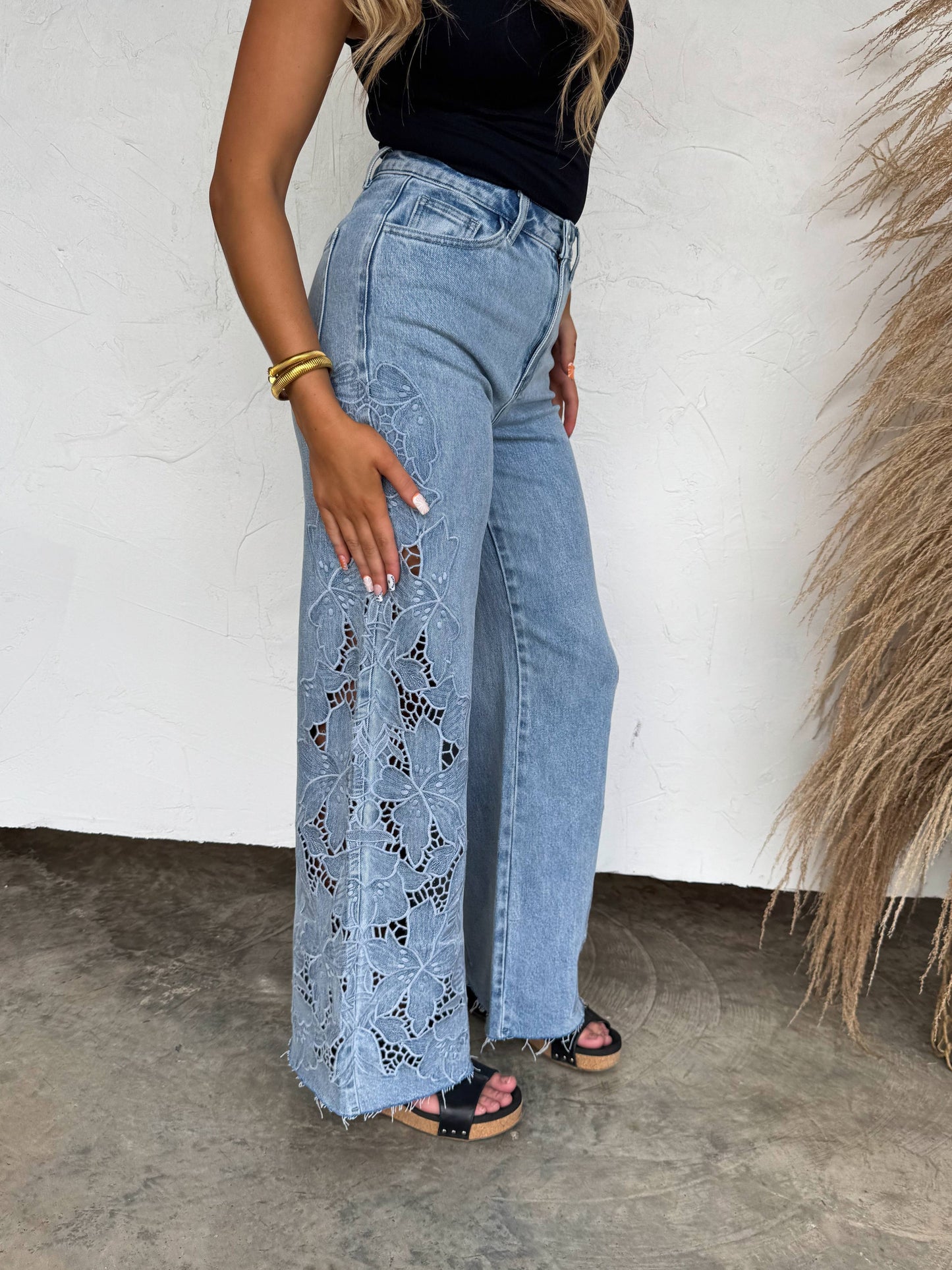 Lace Cutout WIDE LEG JEAN