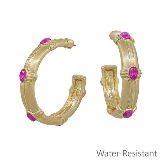 Pink Crystal Hoop Earring
