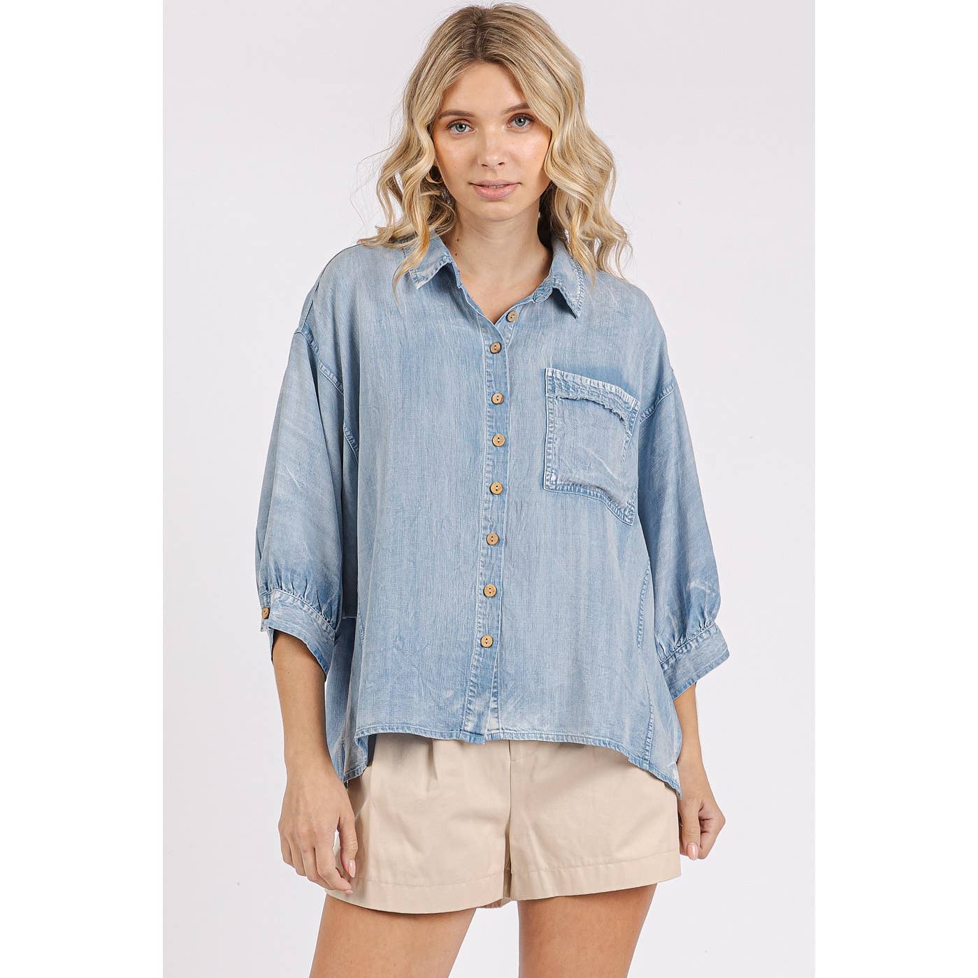 3/4 Sleeve -TENCEL CHAMBRAY DOLMAN SLEEVE SHIRT