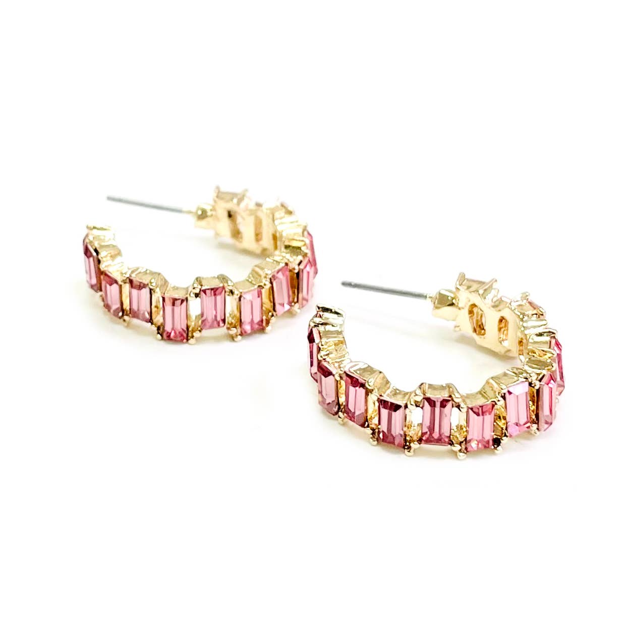 Baguette Resin Stone Beads Linked C Shape Hoop Earrings