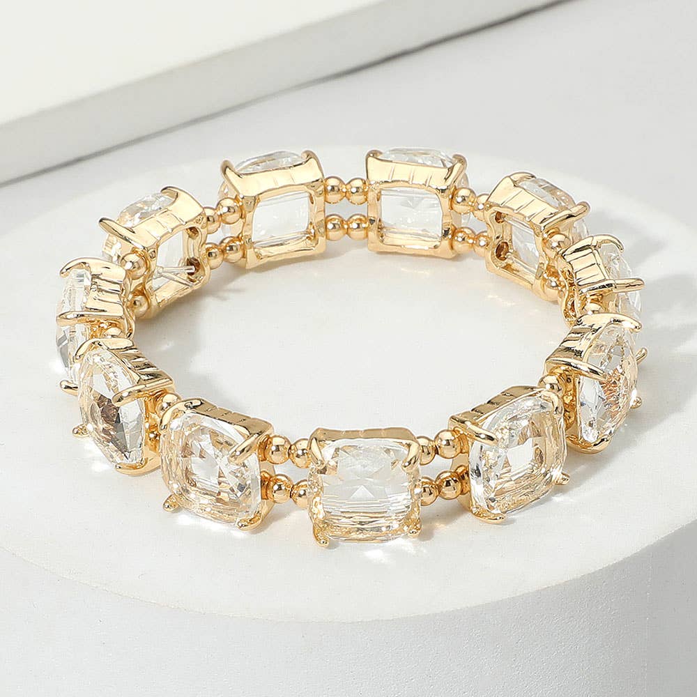 Clear -Cushion Cut Square Stone Stretch Bracelet