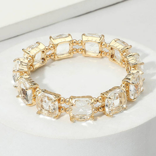 Clear -Cushion Cut Square Stone Stretch Bracelet