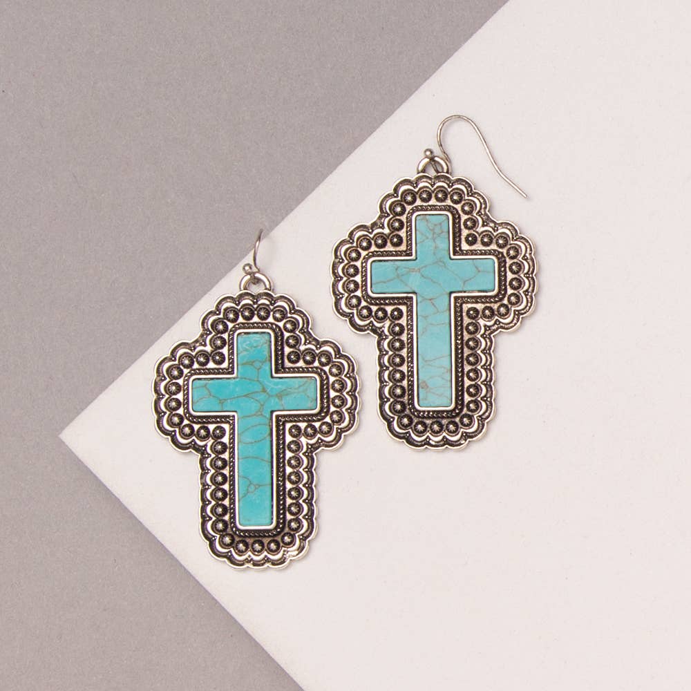 Western Large Cross Turquoise Earrings