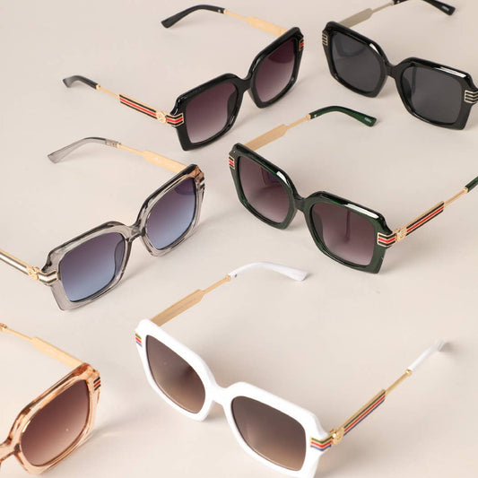 Women's Square Sunglasses with Green/Red Stripe