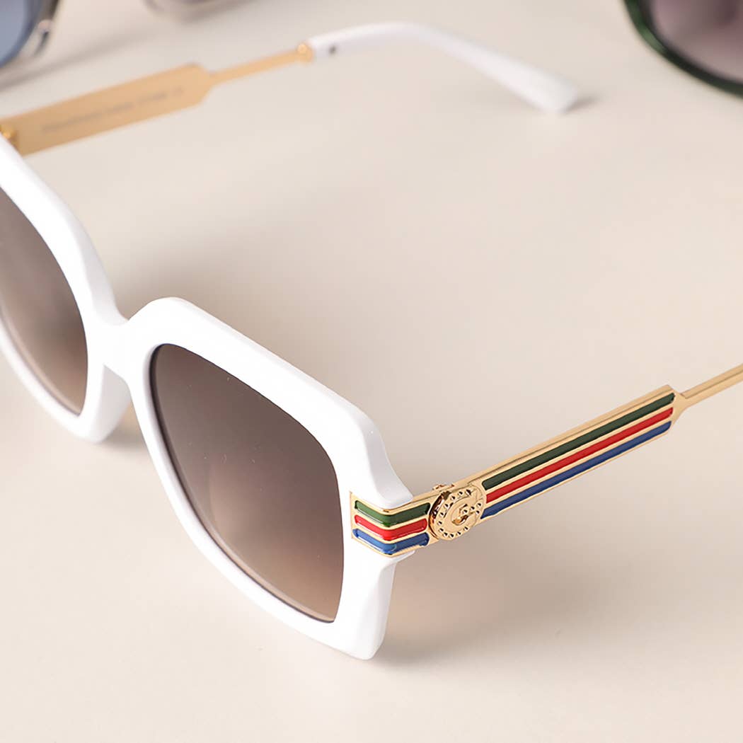 Women's Square Sunglasses with Green/Red Stripe