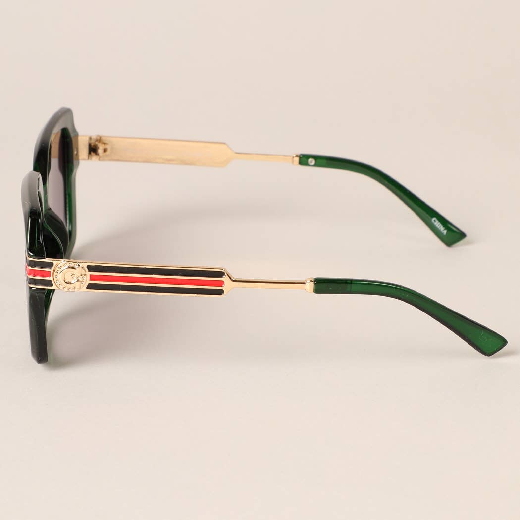 Women's Square Sunglasses with Green/Red Stripe