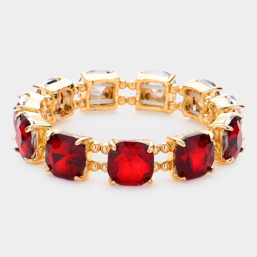 Clear -Cushion Cut Square Stone Stretch Bracelet