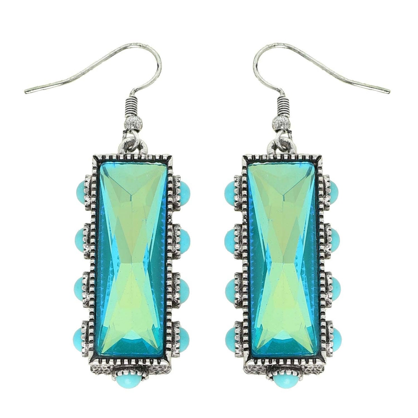 Western Turquoise & Teal Rectangle Gemstone Earrings