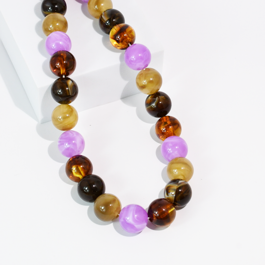 Purple & Amber Beaded Necklace