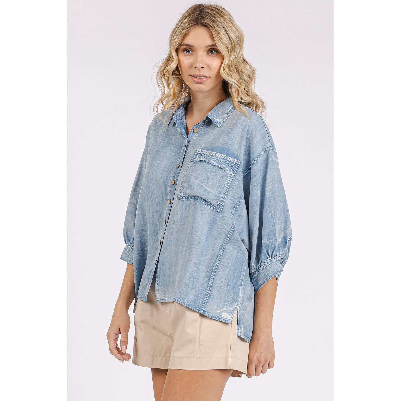 3/4 Sleeve -TENCEL CHAMBRAY DOLMAN SLEEVE SHIRT