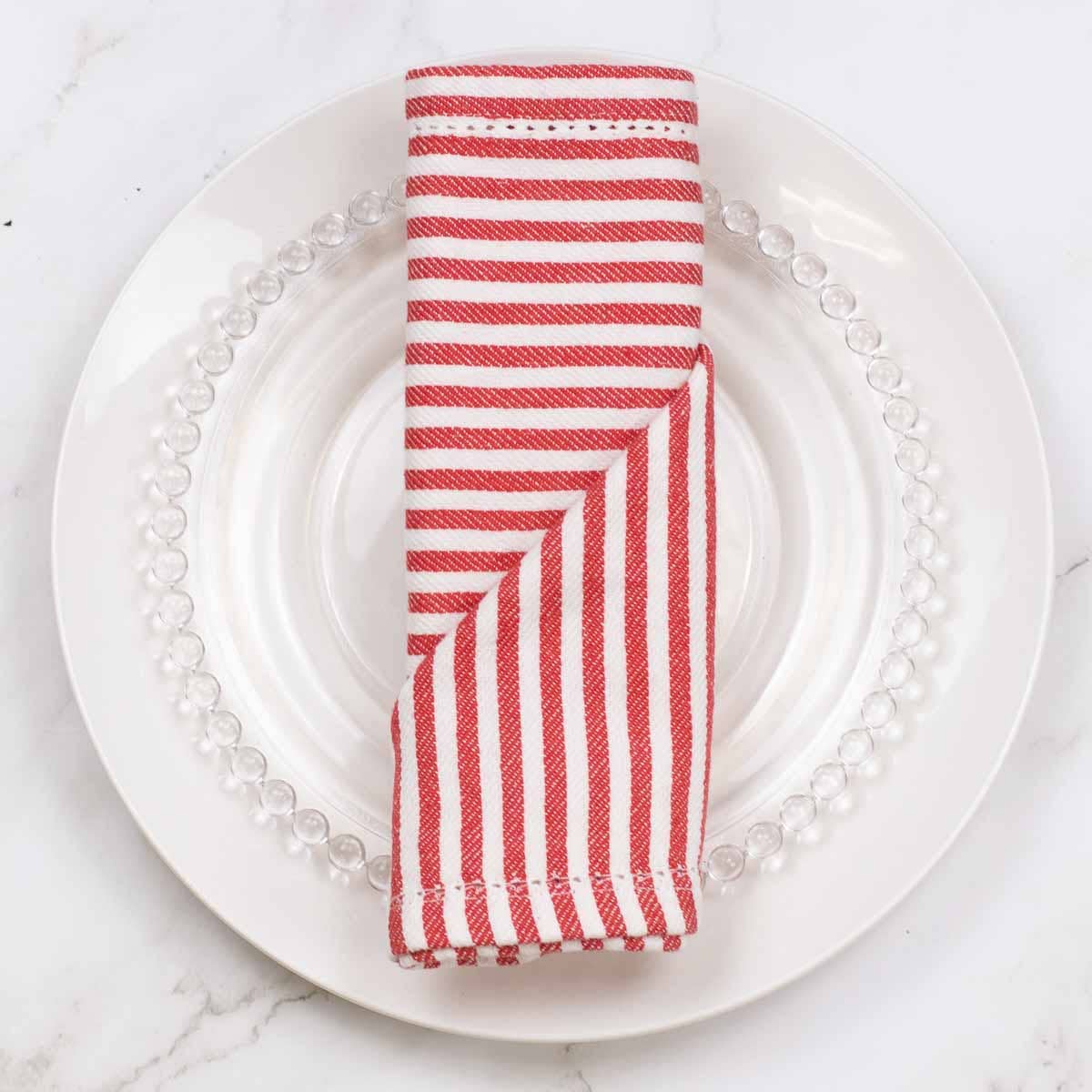 Red/White Stripe Linen Napkin    -18x18