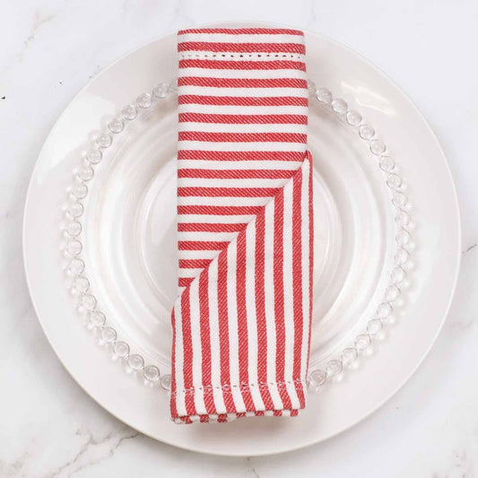 Red/White Stripe Linen Napkin    -18x18