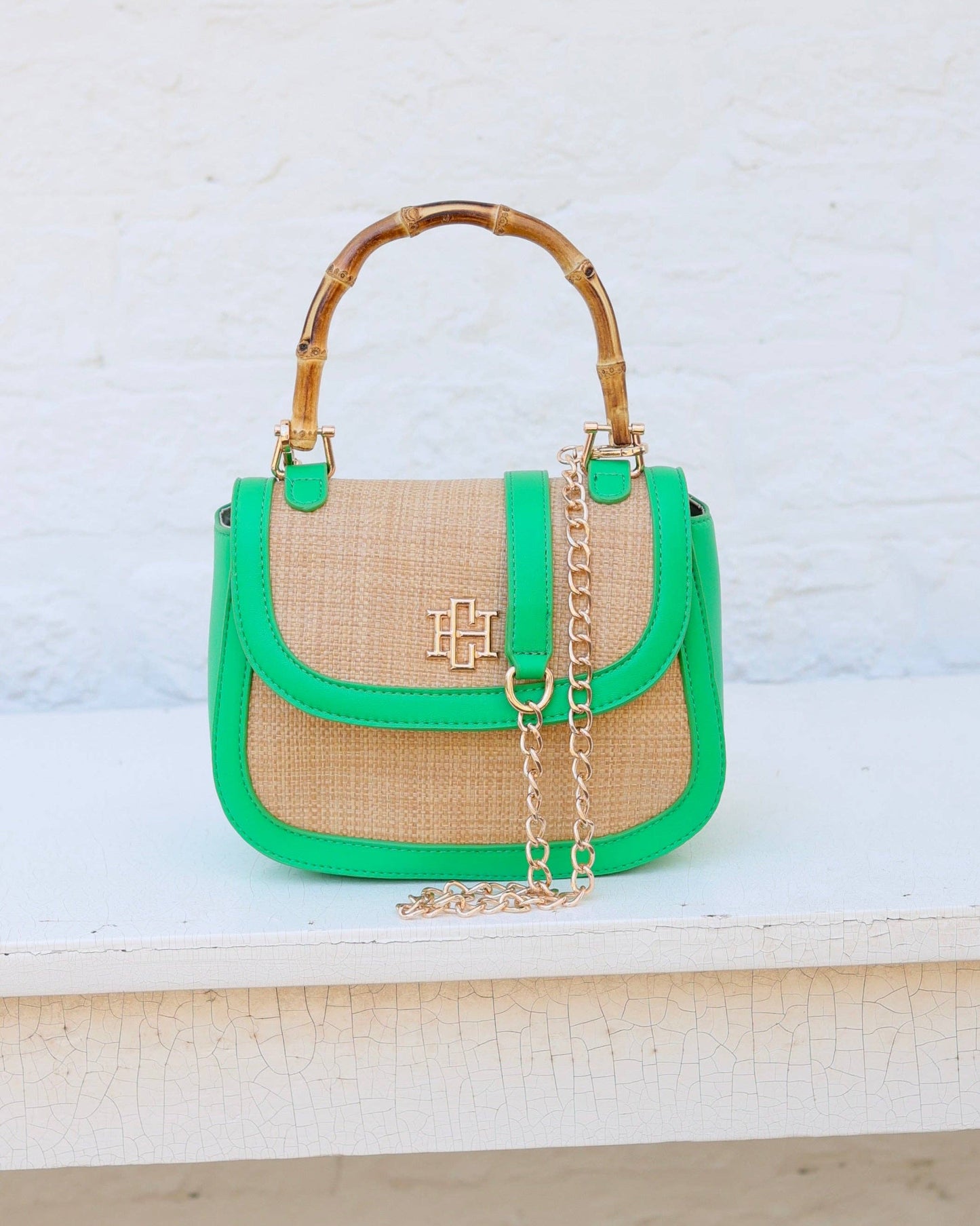 Caroline Hill - Jessica Handbag Natural Kelly Green