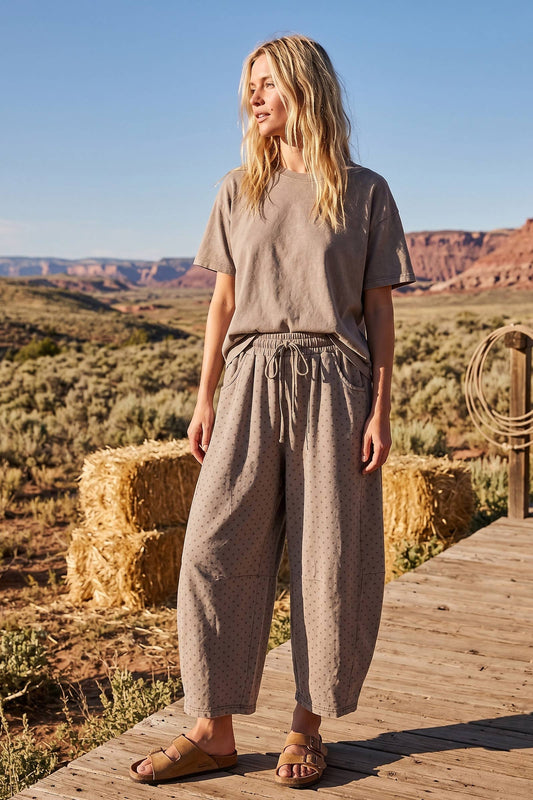 Brown Polka Dot- Oversized Mineral Washed Scuba Barrel Lounge Pants