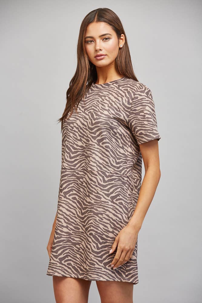 Brown Zebra Faux Suede Dress