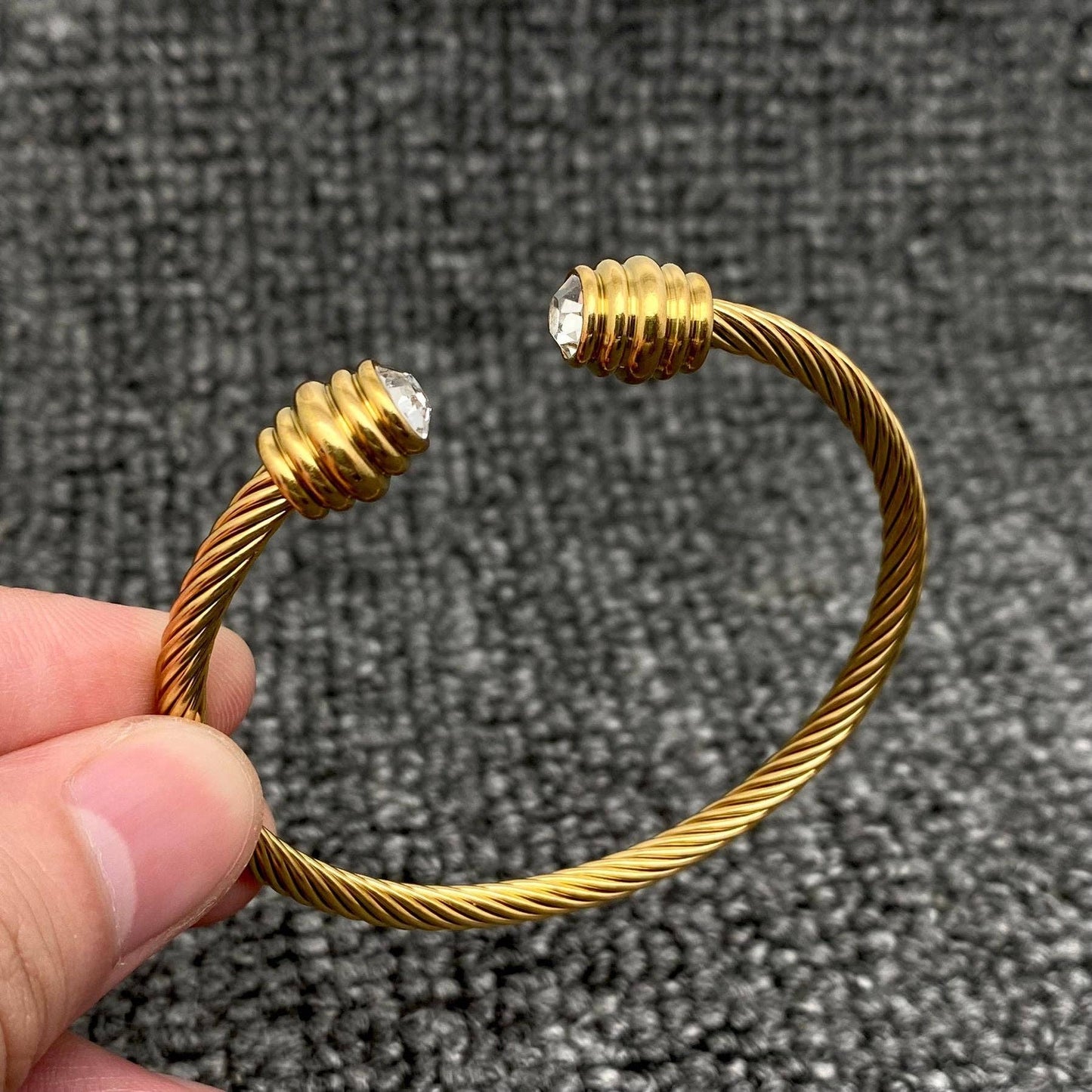 18K Gold Plated SS Spiral Cuff -Clear Stone