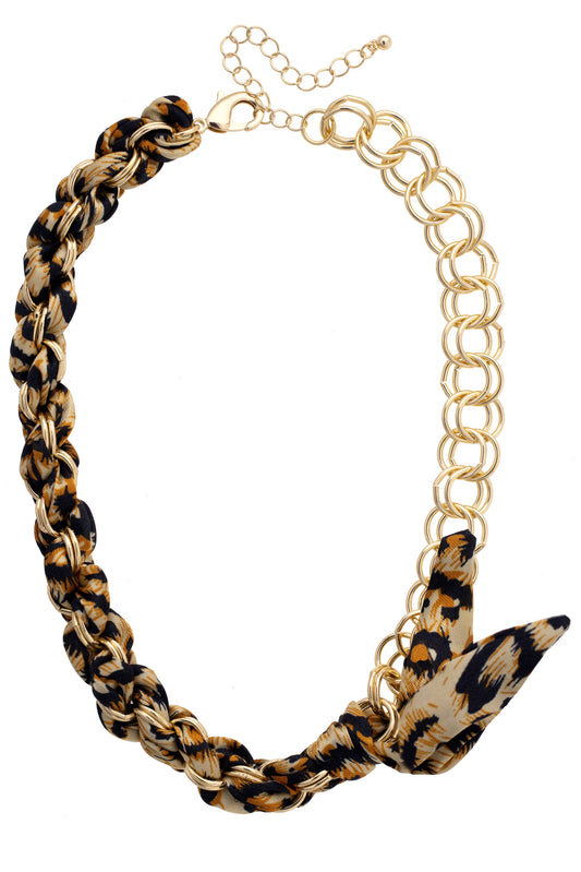 Chain Scarf Necklace in Leopard