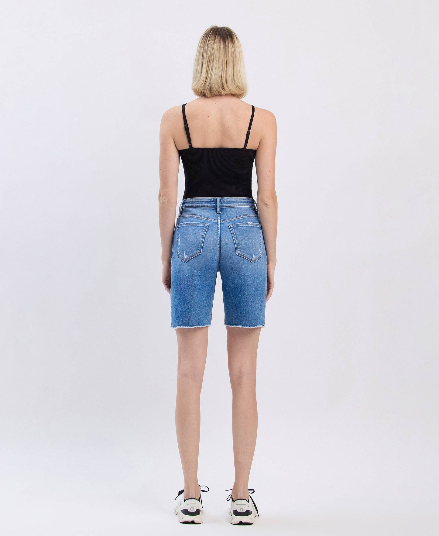 VERVET by FLYING MONKEY - HIGH RISE RAW HEM BERMUDA SHORTS