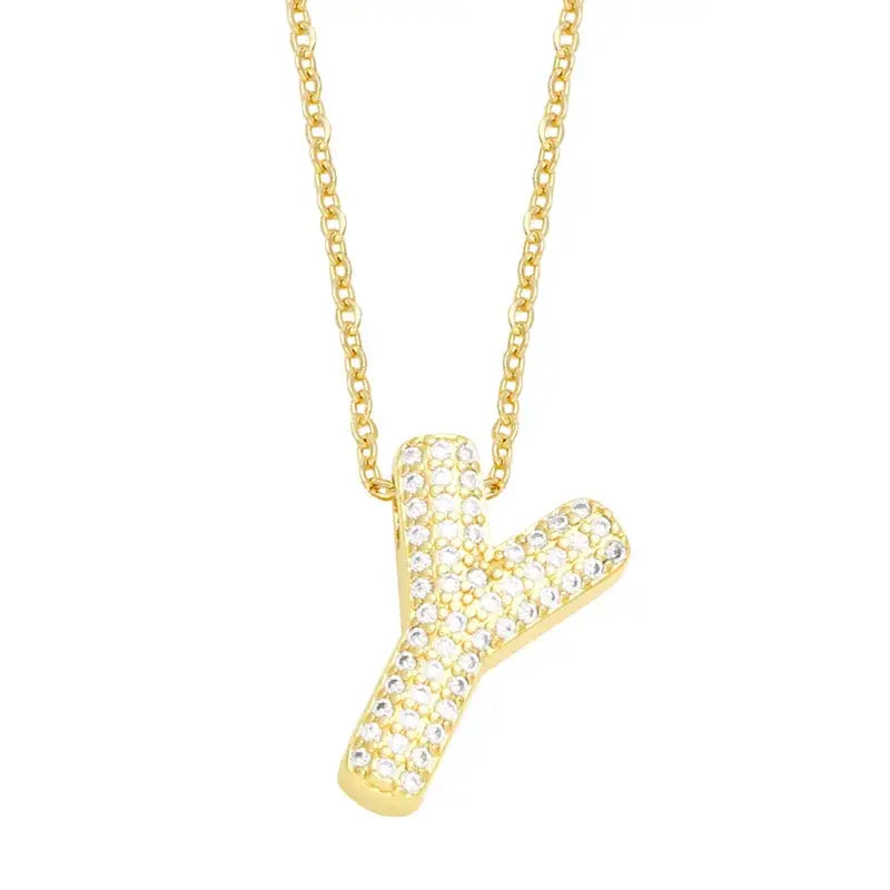 18K Gold Plated Rhinestone- Initial Necklaces
