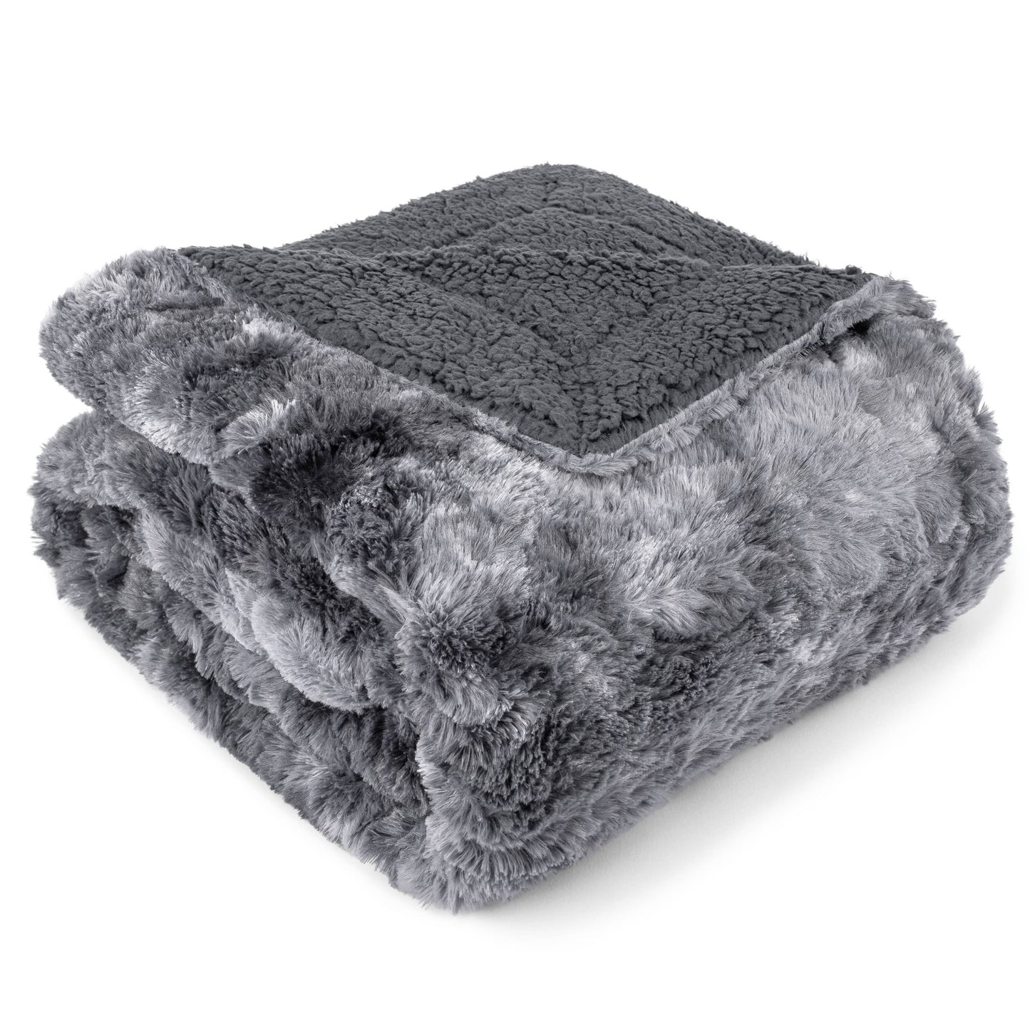 Gray Minky Sherpa Throw Blanket