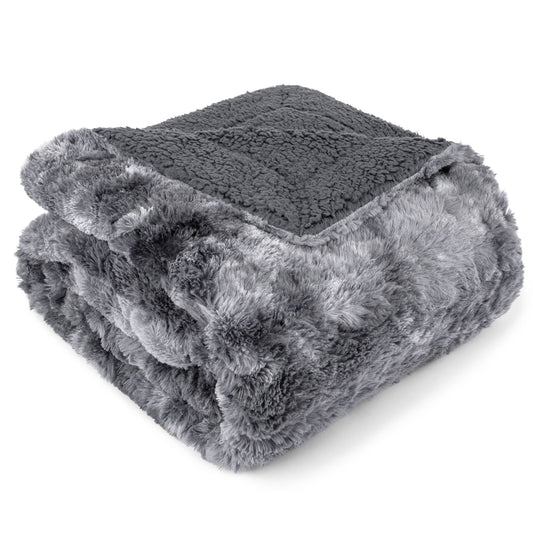 Gray Minky Sherpa Throw Blanket