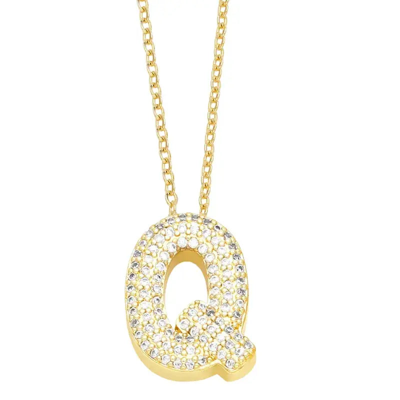 18K Gold Plated Rhinestone- Initial Necklaces